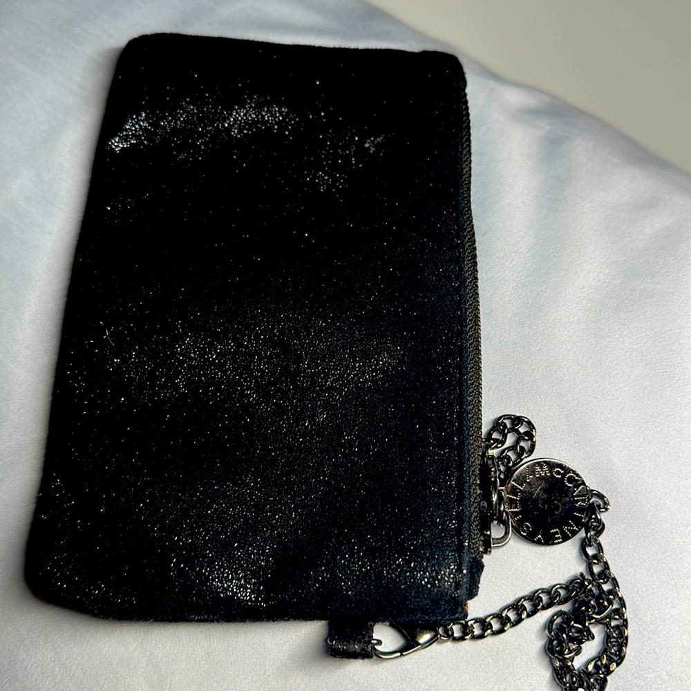 STELLA MCCARTNEY WRISTLET BLACK SPARKLING LEATHER GUN METAL CHAIN